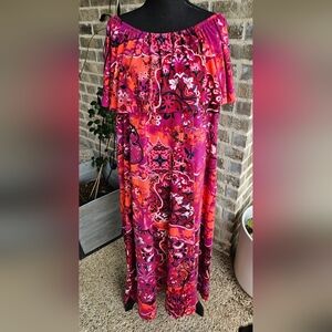 Catherines Off Shoulder Maxi Dress 2XWP NWT Magenta Orange Floral Boho Plus Size